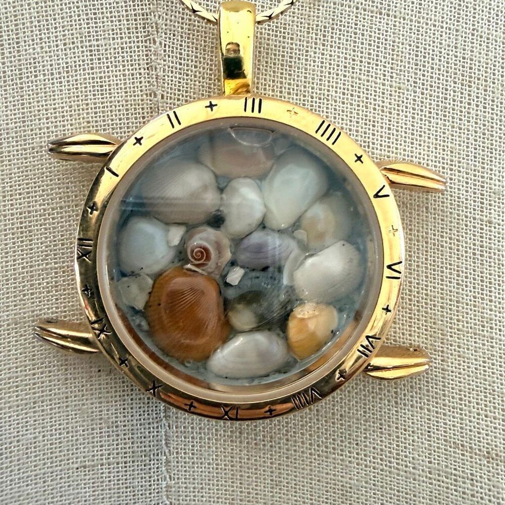 Vintage Divine Time “Patience” Nautical Porthole Shell Pendant Necklace